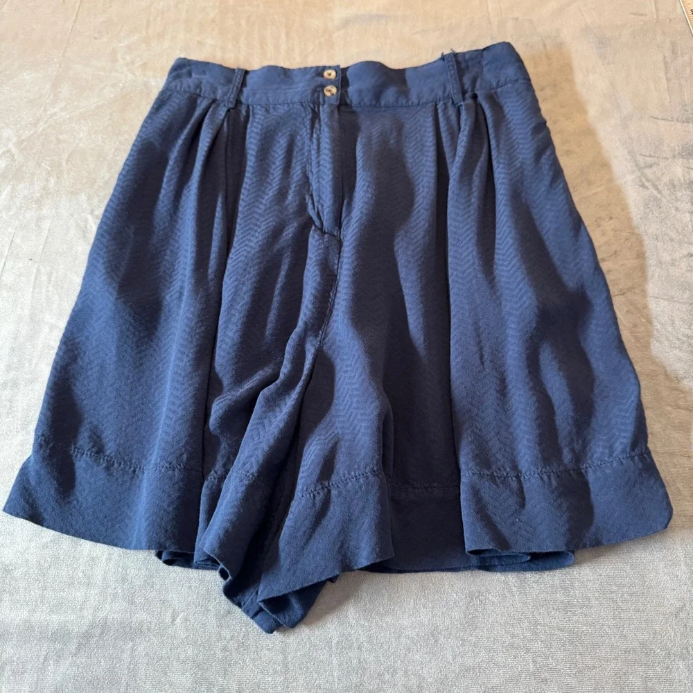 The Odells Womens Pleated High Waisted Shorts S Navy Pleated Herringbone Retro